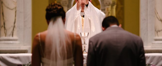 wedding, mass, priest, bride, groom, gown, suit, altar, ceremony