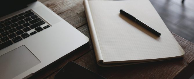 macbook, laptop, computer, table, notepad, graph paper, pen, technology, business