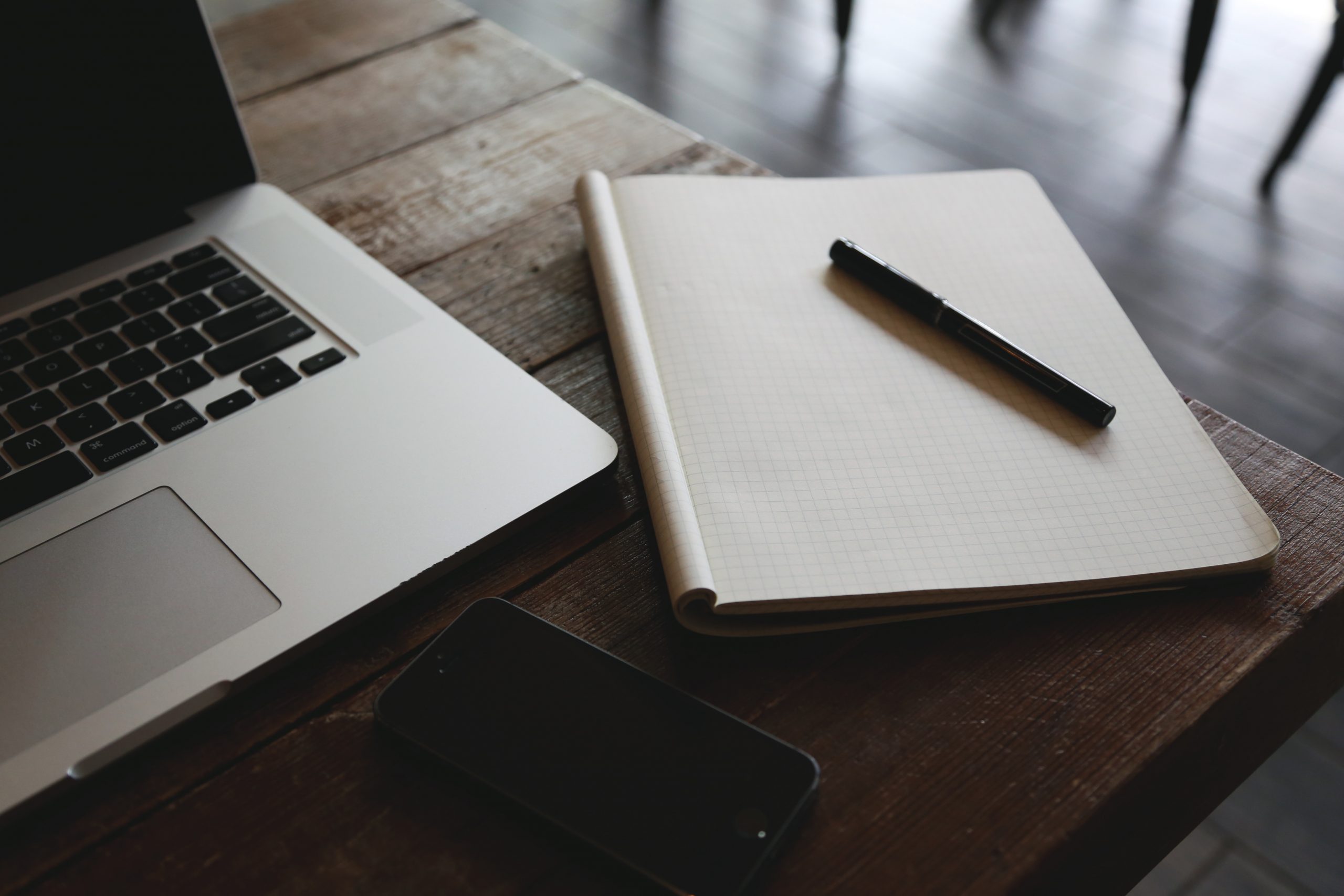 macbook, laptop, computer, table, notepad, graph paper, pen, technology, business